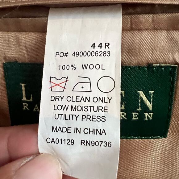 Lauren Ralph Lauren Blazer Mens 44R Wool Herringbone Elbow Patch Brown Suit Coat - Picture 9 of 12